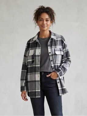 Plaid Print Shacket, Women’s M, Black White